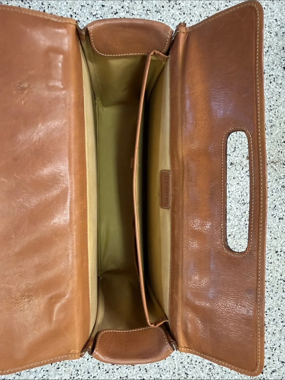Pollini Tan Leather Men's Briefcase with Gold Hardware - Vintage!